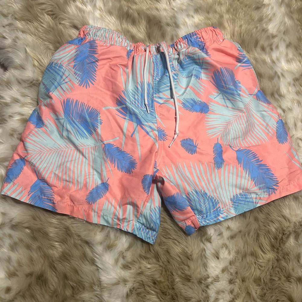 Tropical Coral and Blue Swim Trunks